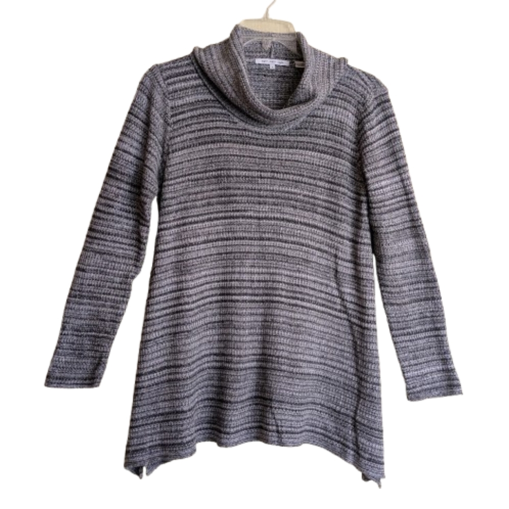 Eight Eight Eight Sweater Gray Striped Cowl Neck Asymmetrical Size Large